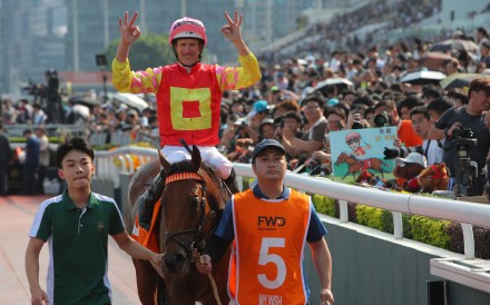 My Wish, ridden by Hugh Bowman, returns after winning the Group One Champions Mile at Sha Tin. Photos: Kenneth Chan