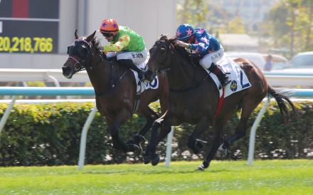 Winning Wing (outside), ridden by Dylan Mo, wins at Sha Tin. Photos: Kenneth Chan