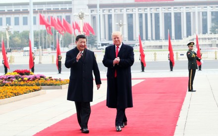 Chinese President Xi Jinping welcoming US President Donald Trump at the square outside the Great Hall of the People in Beijing on November 9, 2017. Photo: Xinhua