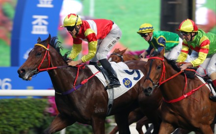Emblazon, ridden by Jerry Chau, wins at Sha Tin. Photos: Kenneth Chan