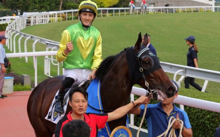 Harry Bentley celebrates his Group Two Premier Bowl victory on Tomodachi Kokoroe last October. Photos: Kenneth Chan