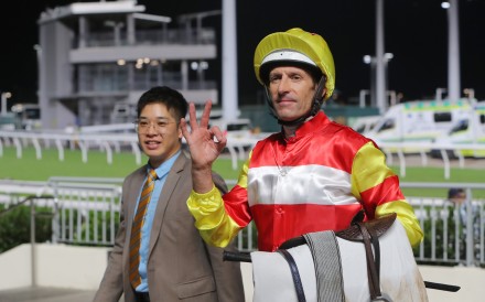Hugh Bowman celebrates a double at Sha Tin. Photos: Kenneth Chan