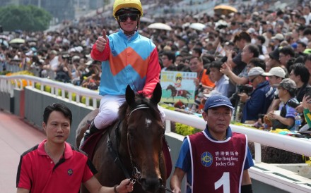 Zac Purton is all smiles after Ka Ying Rising’s 20th straight win. Photo: Sam Tsang