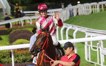 Ethan Brown celebrates after winning aboard Endued at Sha Tin. Photos: Kenneth Chan
                                
                                
