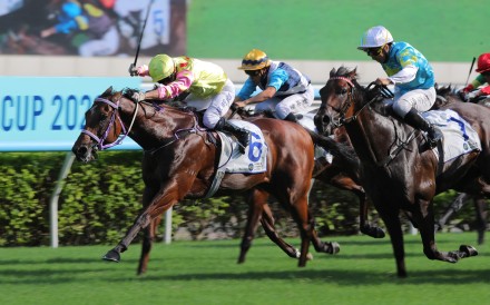 Matthew Chadwick guides Sing Dragon to an upset victory at Sha Tin. Photos: Kenneth Chan
