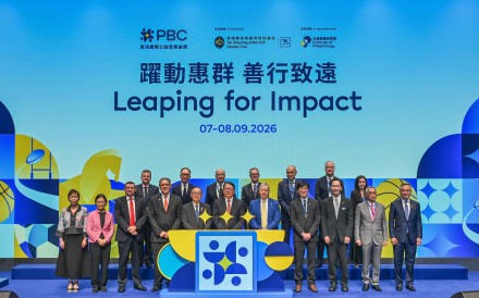 Martin Liao (fifth from left), chairman of the Hong Kong Jockey Club, Chan Kwok-ki (sixth from left), chief secretary for administration, and Winfried Engelbrecht-Bresges (fifth from right), CEO of the Jockey Club, with other dignitaries at the opening ceremony of the Philanthropy for Better Cities Forum 2026 on September 7. Photo: Information Services Department