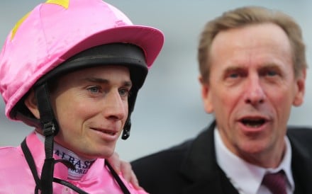 Jockey Ryan Moore with trainer John Size after winning at Sha Tin. Photos: Kenneth Chan