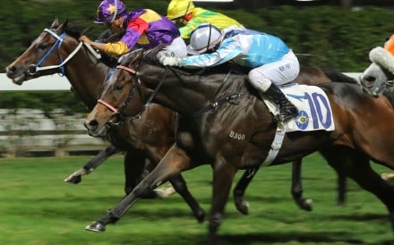 After Me (outside) swamps his rivals to win at Happy Valley on Wednesday. Photo: Kenneth Chan