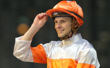 Lyle Hewitson celebrates his win aboard Kiram on Wednesday night. Photos: Kenneth Chan