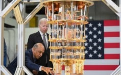 US President Joe Biden listens to IBM CEO Arvind Krishna during a tour of IBM’s facility in Poughkeepsie, New York, on October 6, when the company announced a multibillion-dollar investment in quantum computing, semiconductor manufacturing and other hi-tech areas. Photo: AFP via Getty Images/TNS