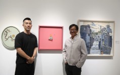 Korean artist Kim Jun-sik (left) and Hong Kong curator William Lim, at the “Matter” exhibition, at SA+ in H Queen’s, Central. Artworks include (from left): From Rags to Riches (2019) and 22C Museum - David Homer Simpson (2019), by Kim, and A Side Street (2007), by Choi So-young. Photo: Xiaomei Chen