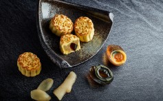 This year Shang Palace in the Kowloon Shangri-La hotel has made a mooncake using the savoury preserved duck eggs encased in a mooncake pastry crust with pickled ginger. Photo: Shang Palace at Kowloon Shangri-La