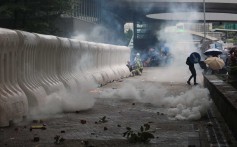 An anti-government protester struggles with riot police on Harcourt Road on Saturday. Photo: Felix Wong