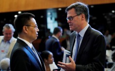 Zhang Xiangchen, Chinese ambassador to the WTO, talks to his US counterpart, Dennis Shea, before a General Council meeting in 2018. Photo: Reuters
