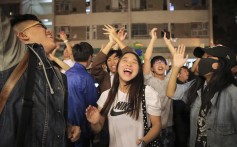 Pro-democracy supporters celebrate huge gains in the district council elections. Photo: AP