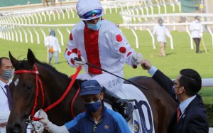Frankie Lor and Joao Moreira celebrate Looking Good’s win at Sha Tin on Sunday. Photos: Kenneth Chan