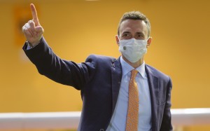 Douglas Whyte celebrates his 100th winner as a trainer on Wednesday night. Photos: Kenneth Chan