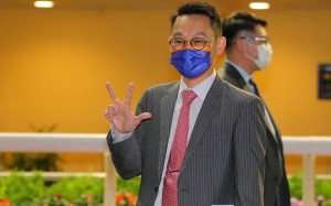 Trainer Jimmy Ting celebrates the win of Cigar Buddies at Sha Tin in November. Photo: Kenneth Chan