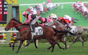 Beauty Live sprints clear of his rivals to win under Matthew Poon at Sha Tin on Saturday. Photo: HKJC