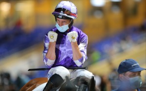 Neil Callan celebrates his last win in Hong Kong on Helene Wisdom Star. Photo: Kenneth Chan