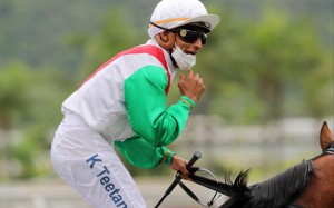 Karis Teetan is all smiles after the win of Good Luck Friend at Sha Tin. Photo: Kenneth Chan