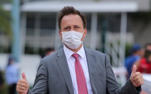 Caspar Fownes celebrates Southern Legend’s win in last year’s Premier Plate. Photos: Kenneth Chan