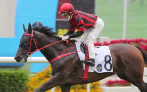 Bourbonaire comes home clear of the field in driving rain at Sha Tin. Photo: Kenneth Chan