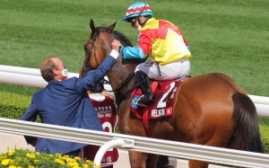 Richard Gibson and Alexis Badel celebrate Wellington’s Group One Chairman’s Sprint Prize win in April. Photo: Kenneth Chan