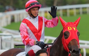 Jockey Alexis Badel is all smiles after a recent winner. Photos: Kenneth Chan