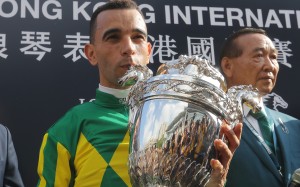 Joao Moreira celebrates a win at the Hong Kong International Races. Photos: Kenneth Chan