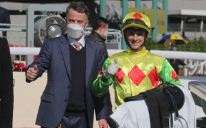 Trainer Jamie Richards and jockey Lyle Hewitson celebrate Holy Power’s win at Sha Tin on Sunday. Photo: Kenneth Chan
