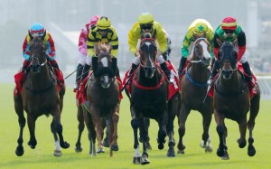 Lucky Sweynesse and Zac Purton (centre) team up to win the Group Two Jockey Club Sprint (1,200m) at Sha Tin on November 20. Photo: Kenneth Chan