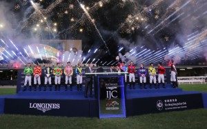 Fireworks go off during the International Jockeys’ Championship opening ceremony at Happy Valley on December 7. Photos: Kenneth Chan