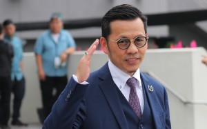 Frankie Lor enjoys his Sha Tin treble on Sunday. Photo: Kenneth Chan