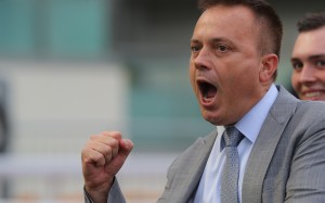 Caspar Fownes celebrates Straight Arron’s win at Sha Tin on April 23. Photo: Kenneth Chan