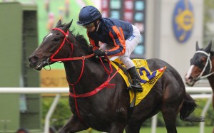 Red Lion wins the Class One Hong Kong Macau Trophy (1,400m) under Alexis Badel at Sha Tin on Saturday. Photos: Kenneth Chan