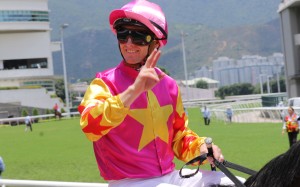 Zac Purton celebrates his win aboard Super Bonus on Sunday, the five-time champion jockey’s 100th Sha Tin victory this season. Photo: Kenneth Chan