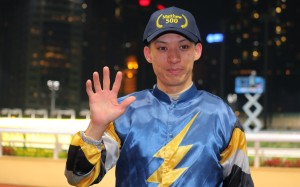 Matthew Chadwick celebrates his 500th Hong Kong win at Happy Valley on Wednesday night. Photo: Kenneth Chan