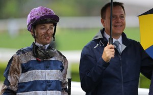 Jockey Harry Bentley and trainer Caspar Fownes celebrate Packing Hurricane’s win at Sha Tin on May 7. Photo: Kenneth Chan