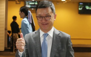 Birthday boy Peter Ho celebrates his first double this season at Happy Valley on Thursday night. Photo: Kenneth Chan