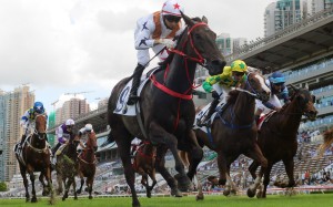 Courier Wonder wins the 2021 Group Three Sha Tin Vase (1,200m) under Joao Moreira. Photo: Kenneth Chan