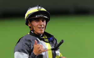 Keagan de Melo celebrates after opening his account in Hong Kong at Happy Valley on Wednesday night. Photos: Kenneth Chan
