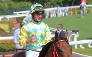 Andrea Atzeni is all smiles after his victory aboard Champion Method last month. Photo: Kenneth Chan