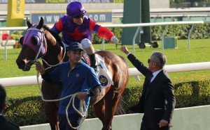 Tony Cruz fist bumps Keith Yeung after Fallon’s Boxing Day win at Sha Tin. Photo: Kenneth Chan