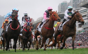 Voyage Bubble (right) wins last season’s Hong Kong Derby (2,000m) at Sha Tin on March 19. Photo: Kenneth Chan