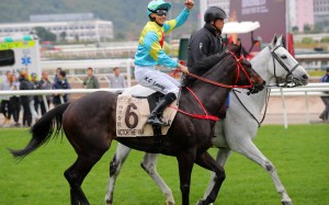 Derek Leung pumps his fist after winning the Group One Centenary Sprint Cup (1,200m) aboard Victor The Winner. Photos: Kenneth Chan