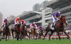 Helios Express is in a league of his own as he passes the Sha Tin winning post in front in the Classic Mile. Photos: Kenneth Chan
