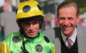 Jockey Ryan Moore and trainer John Size celebrate in the Sha Tin winner’s enclosure in 2017. Photo: Kenneth Chan