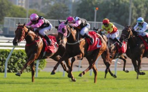 Beauty Eternal (inside) wins the Jockey Club Mile for Zac Purton. Photos: Kenneth Chan