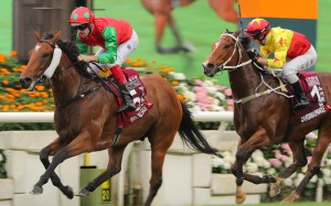 Hugh Bowman partners Invincible Sage to Group One Chairman’s Sprint Prize (1,200m) glory. Photos: Kenneth Chan